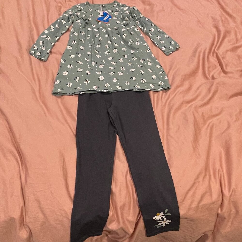 Tangerine Sky 2-piece set, Flowers, Long sleeve top and leggings, Size 6